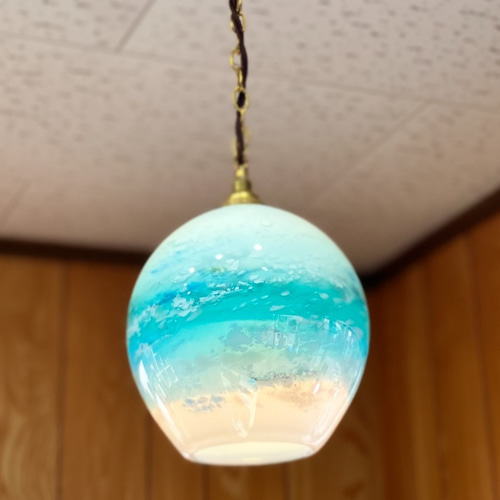 ガラス作家卓上ランプライト吹きガラス金彩1点もの作家物