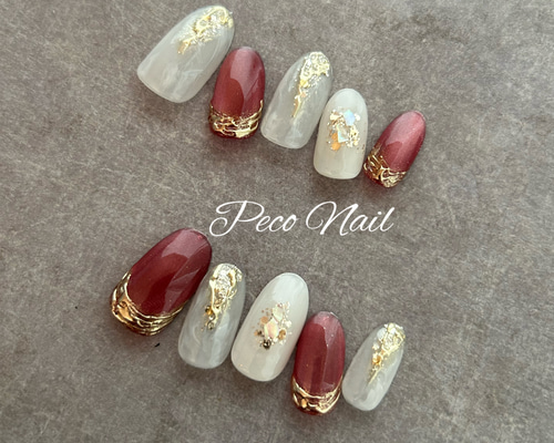 ニュアンスネイル　マグネットネイル　ネイルチップ　オーダー サイズオーダー】くすみマグネット×ミラーラインのニュアンス