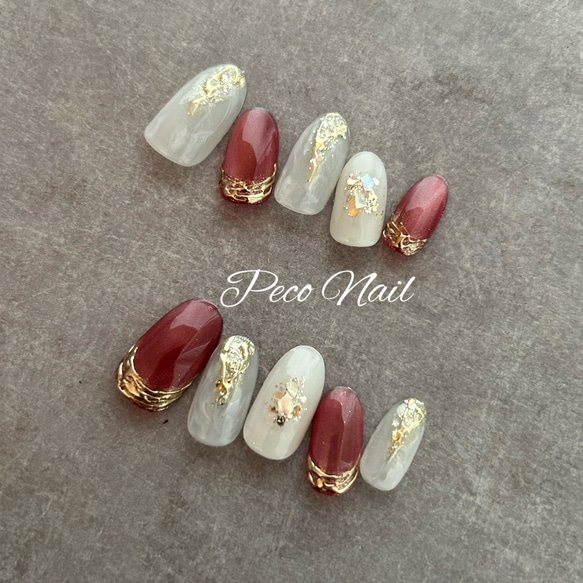 ニュアンス×ボルドーマグネット＊ネイルチップ ネイルチップ（つけ爪