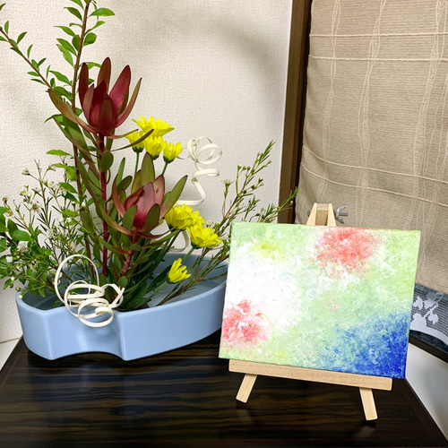 抽象的な油絵 花のようなデザイン 抽象的な野の花のオリジナル絵画 花畑アート 戸外絵画
