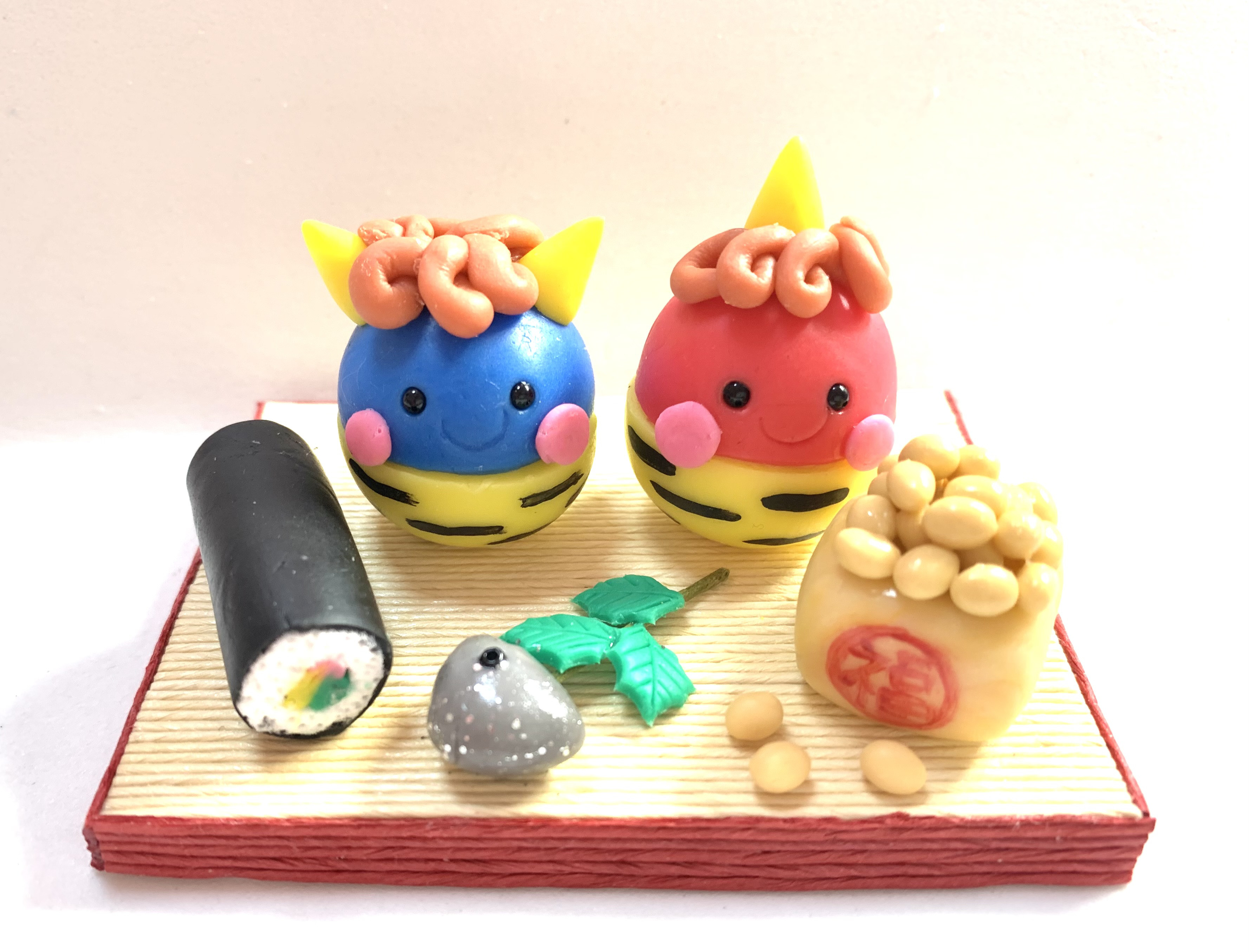 【購入済】節分  赤鬼 青鬼  巻き寿司  お豆  つまみ細工 つまみ細工 節分2 赤鬼 青鬼 - MYR'S GALLERY | minne byGMO