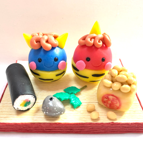 購入済】節分 赤鬼 青鬼 巻き寿司 お豆 つまみ細工 購入済】節分 赤鬼