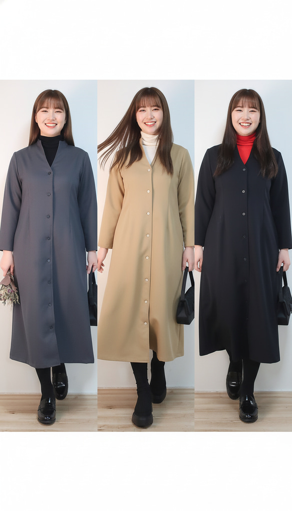 シワ無し もう一つのフォーマルに ゆったり細見え 前開き ボトルネック