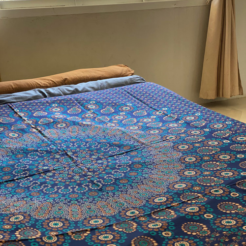 【タスペトリー】インド布　ハンドメイド ブルーインド刺繍ハンドメイドインドタペストリー：ヴィンテージ