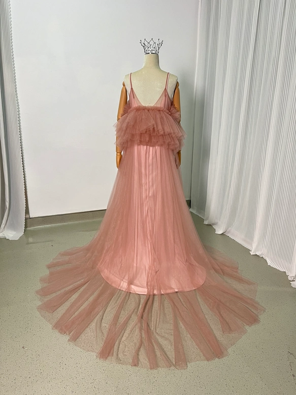 実例写真！パーティードレス キャミソール ツーピース ピンク デザイン感 前撮り 妊婦 2次会