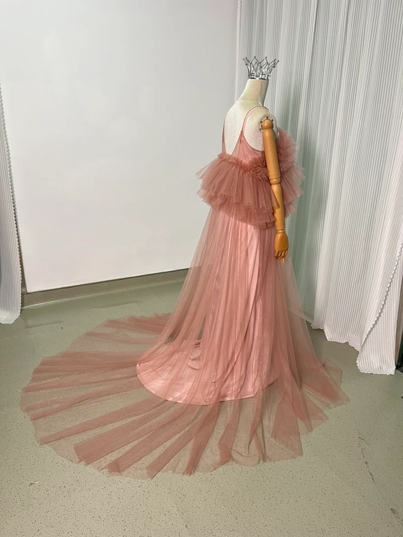 実例写真！パーティードレス キャミソール ツーピース ピンク デザイン感 前撮り 妊婦 2次会