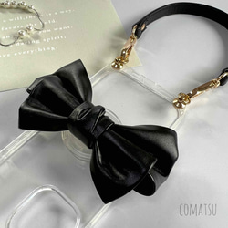 【全機種対応】大ぶりPUレザーりぼん スマホケース グリップソケット+ハンドストラップ付き スマホカバー 3枚目の画像