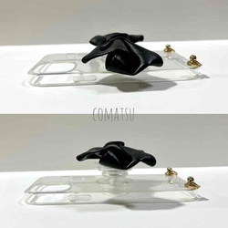 【全機種対応】大ぶりPUレザーりぼん スマホケース グリップソケット+ハンドストラップ付き スマホカバー 7枚目の画像