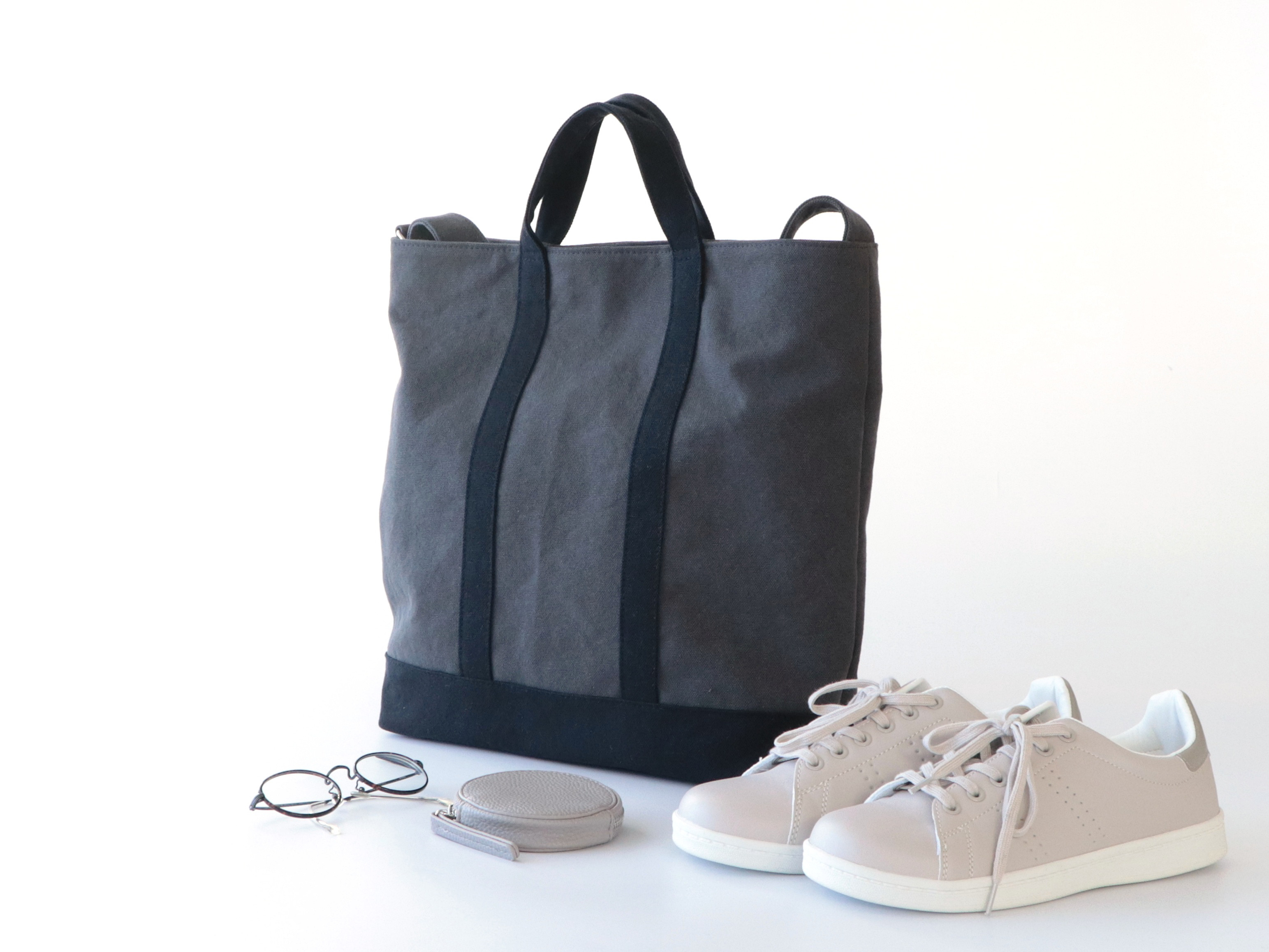 定番トート＊大人配色＊たて長スリム3way（黒×チャコール）