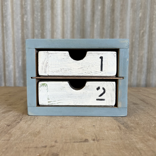 2段引き出しボックス】木製 小物入れ アンティーク風 古材風 木箱 収納