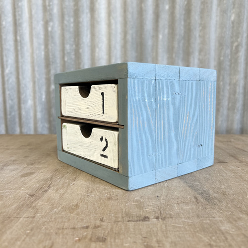 2段引き出しボックス】木製 小物入れ アンティーク風 古材風 木箱 収納