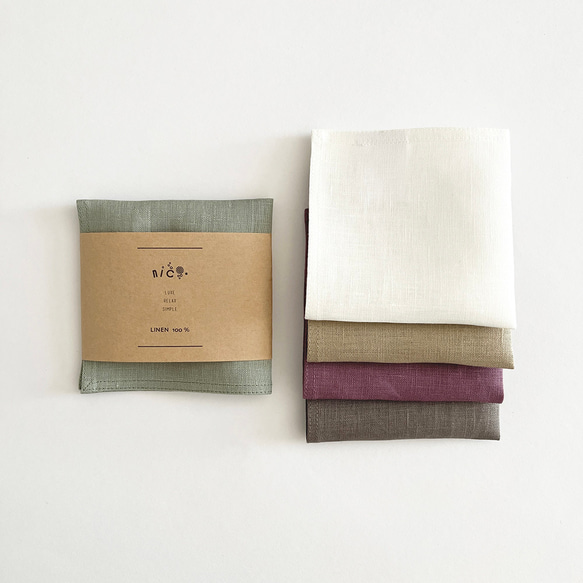 【数量限定】ハンカチ_リネン100%_選べるサイズ［SS］［S］［M］［L］［LL］& 選べるカラー5色 6枚目の画像