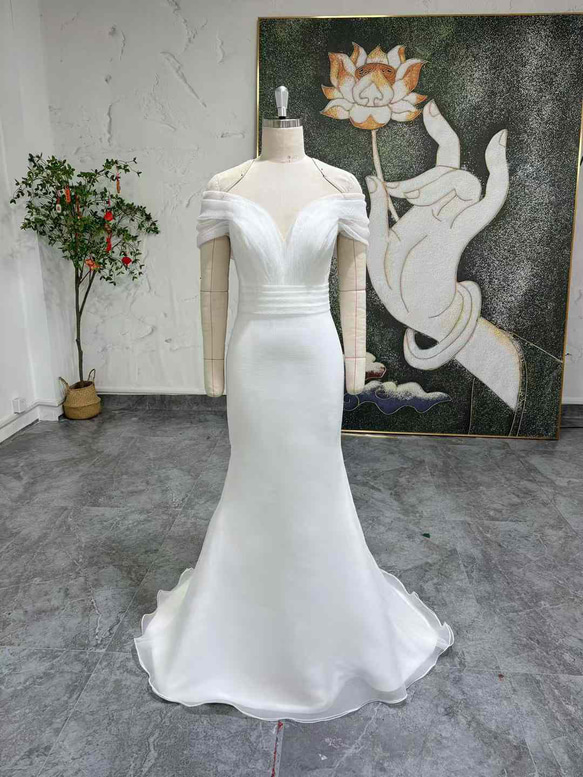 シフォンマーメイドドレス mii ボリューム袖 Vネック シフォン