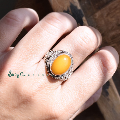 ネパール天然蜜蝋 925 シルバーリングシンプルなガールフレンドギフト