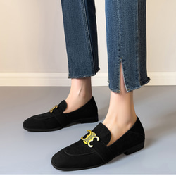 ローファー スエード 本革 レディース 歩きやすい 疲れない 履きやすい ローカット シンプル おしゃれ 可愛い ネイビ 2枚目の画像