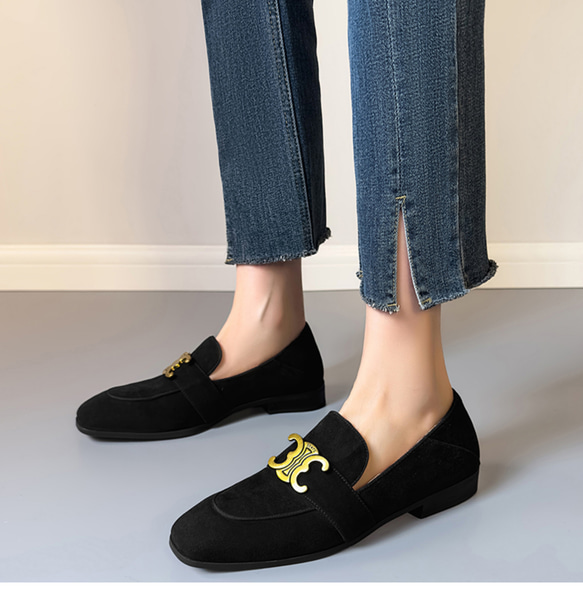 ローファー スエード 本革 レディース 歩きやすい 疲れない 履きやすい ローカット シンプル おしゃれ 可愛い ネイビ 2枚目の画像