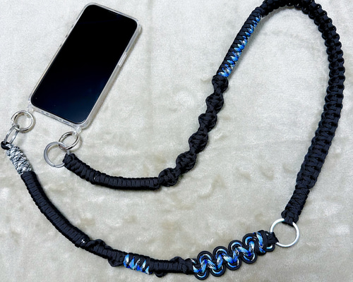 パラコードスマホストラップ✳︎太め・115cm✳︎黒+青 ネック