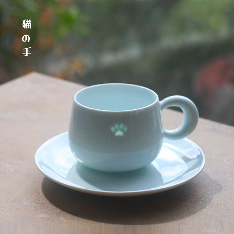 猫の足跡のシルエット、手作りのコーヒーカップ、かわいい女の子のウォーターカップ