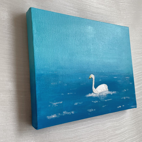 白鳥✴︎絵画 アクリル画 月 空 霧 癒し 風景 綺麗 可愛い ブルー 青