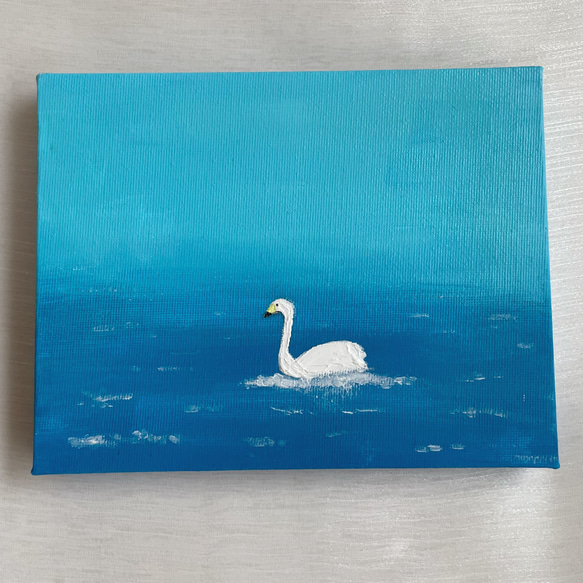 白鳥✴︎絵画 アクリル画 月 空 霧 癒し 風景 綺麗 可愛い ブルー 青 