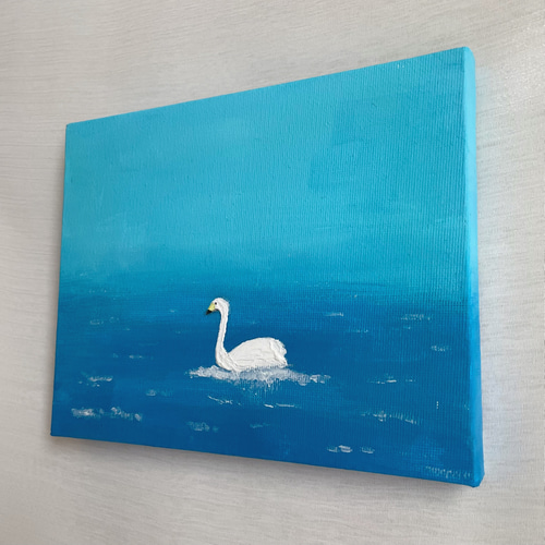 絵画 風景画 湖畔 鴨 インテリア 額 パステルカラー ほとり 美術