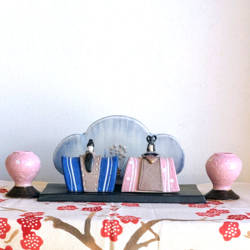 ひなまつり2026】 陶器の雛人形 「桃里」 桃色ぼんぼり1対と台座