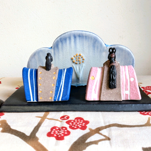 ひなまつり2026】 陶器の雛人形 「桃里」 桃色ぼんぼり1対と台座