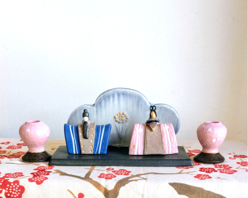 ひなまつり2026】 陶器の雛人形 「桃里」 桃色ぼんぼり1対と台座