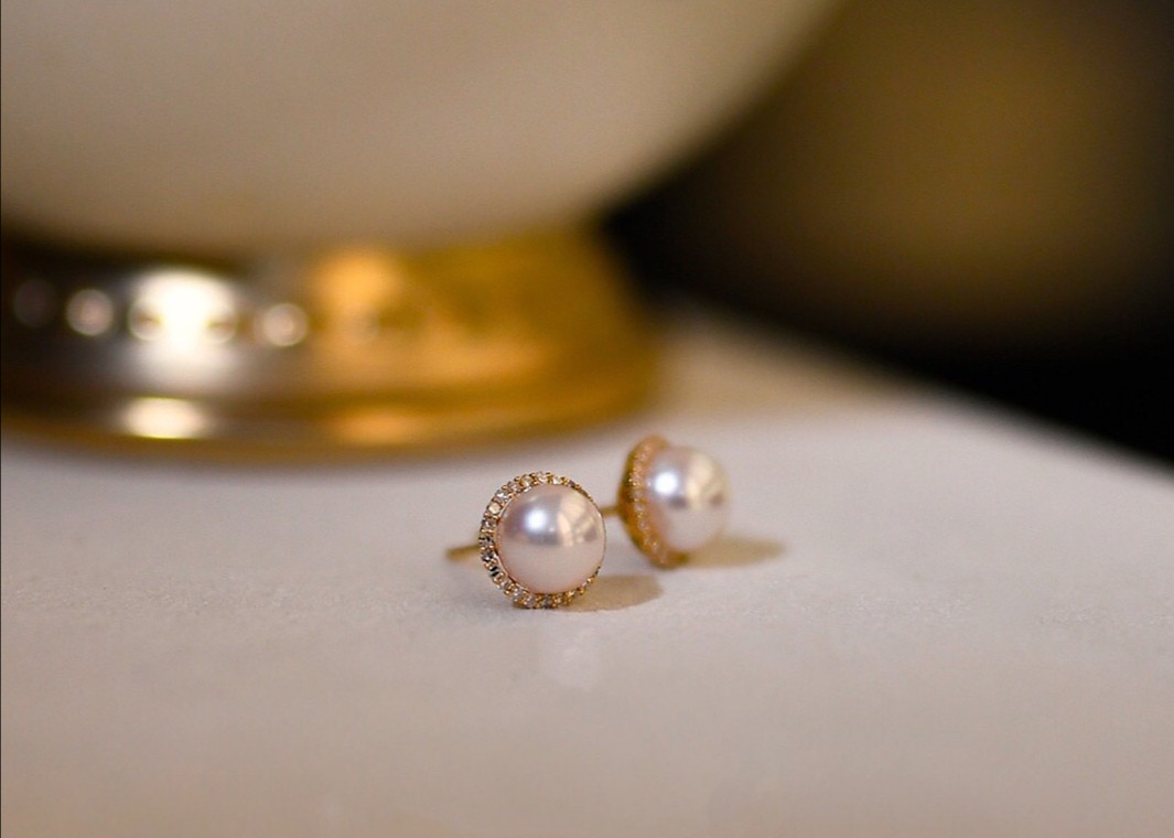【高級】あこや真珠　ダイヤモンド付きピアスk18