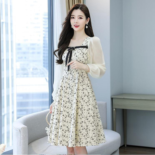 大きいサイズ レディース ワンピース リボン 春 秋冬 新品 長袖 清楚