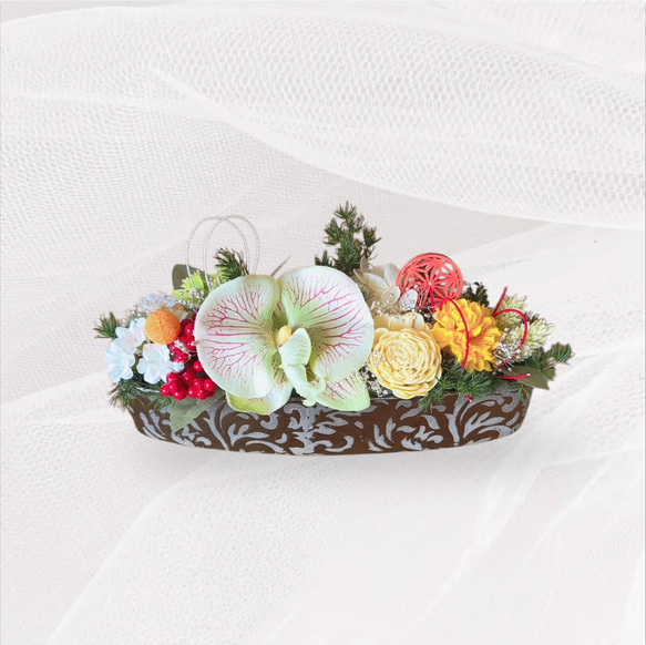 胡蝶蘭アレンジ お正月アレンジ 玄関飾り プリザーブドフラワーと