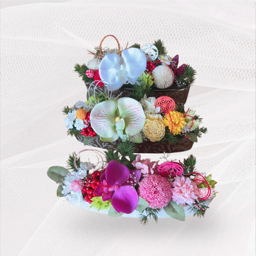 胡蝶蘭アレンジ お正月アレンジ 玄関飾り プリザーブドフラワーと