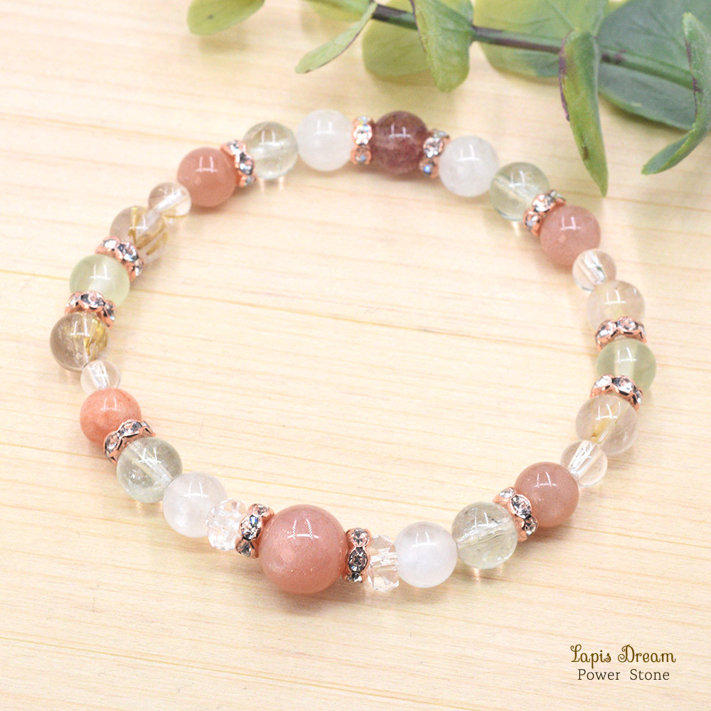 直観力を高めて良縁を引き寄せるお守り ｜ オレンジムーンストーン、ルチルクォーツのパワー天然石ストーン ブレスレット