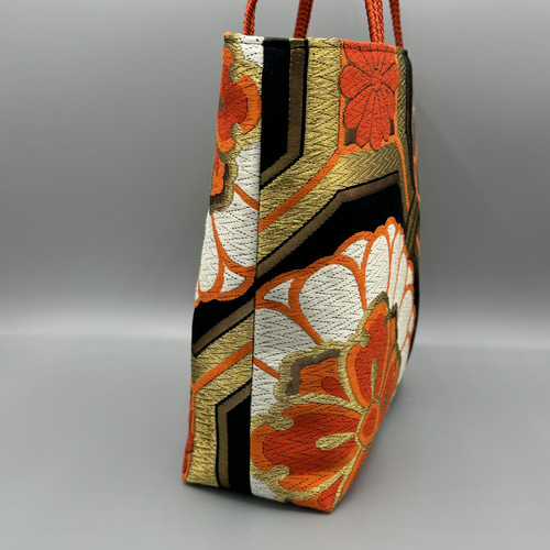 着物 帯 帯締め リメイク トートバッグ ハンドメイド 黒 帯締め トート