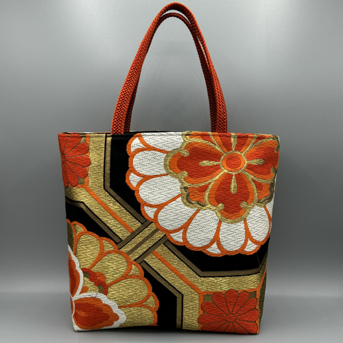 着物 帯 帯締め リメイク トートバッグ ハンドメイド 黒 帯締め トート