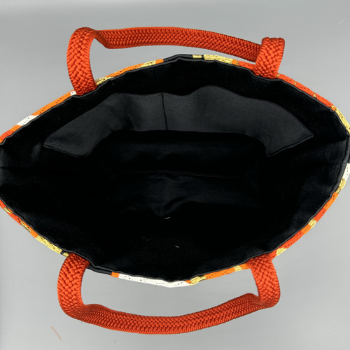 着物 帯 帯締め リメイク トートバッグ ハンドメイド 黒 帯締め トート