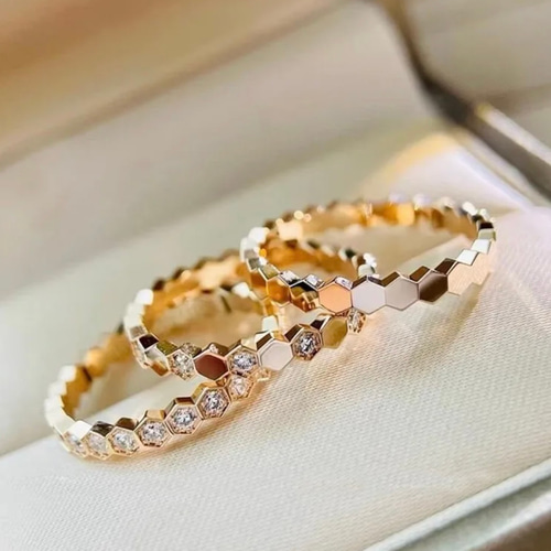 ✨最高品質✨高見え　s925ダイヤモンド　ローズゴールド　蜂の巣　リング 蜂の巣 重ね付け キラキラ リング 指輪・リング lasena's shop 通販