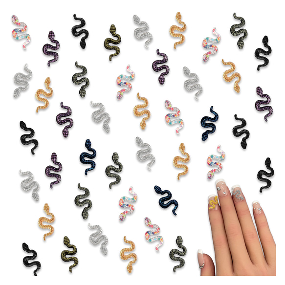 ネイルパーツ 蛇 17mm ミックス 200個 ラメ 水玉 混色 プラ製 ヘビ