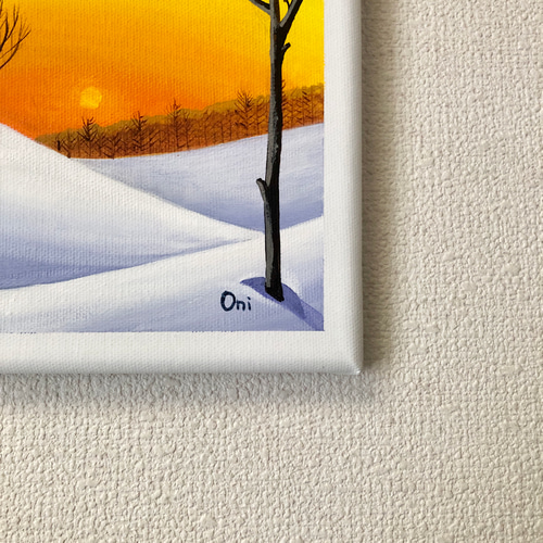 アクリル画　原画　「穏やかな冬の朝02」額縁付き　SMサイズ　風景画 穏やかな冬の朝」アクリル画 原画 キャンバス SSMサイズ 風景画 絵画