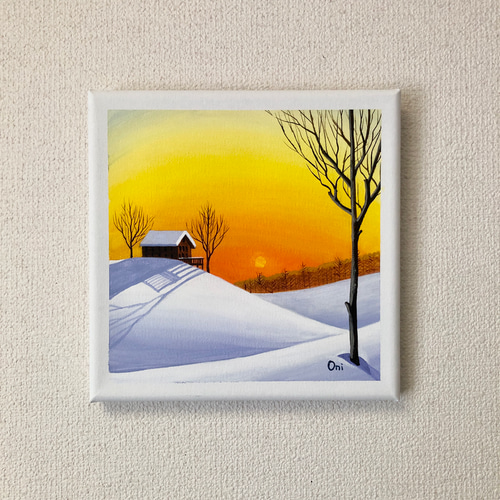 穏やかな冬の朝」アクリル画 原画 キャンバス SSMサイズ 風景画 絵画