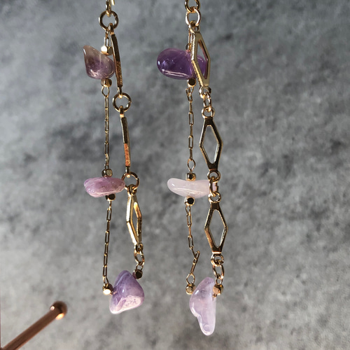 天然石 ピアス♡ハンドメイド デザインチェーン ピアス ハンドメイド 天然石 さざれ石