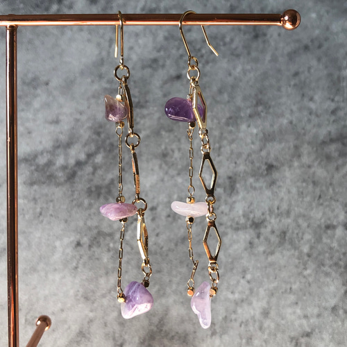 デザインチェーン ピアス ハンドメイド 天然石 さざれ石