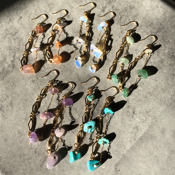 デザインチェーン ピアス ハンドメイド 天然石 さざれ石