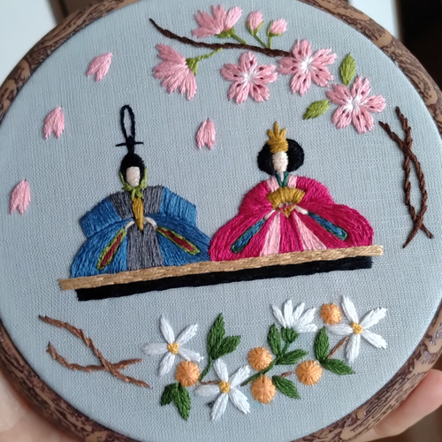 ひな祭り 刺繍アート 木製フレーム付き 受注生産】ひな祭り刺繡フレーム 桃の節句 その他インテリア雑貨