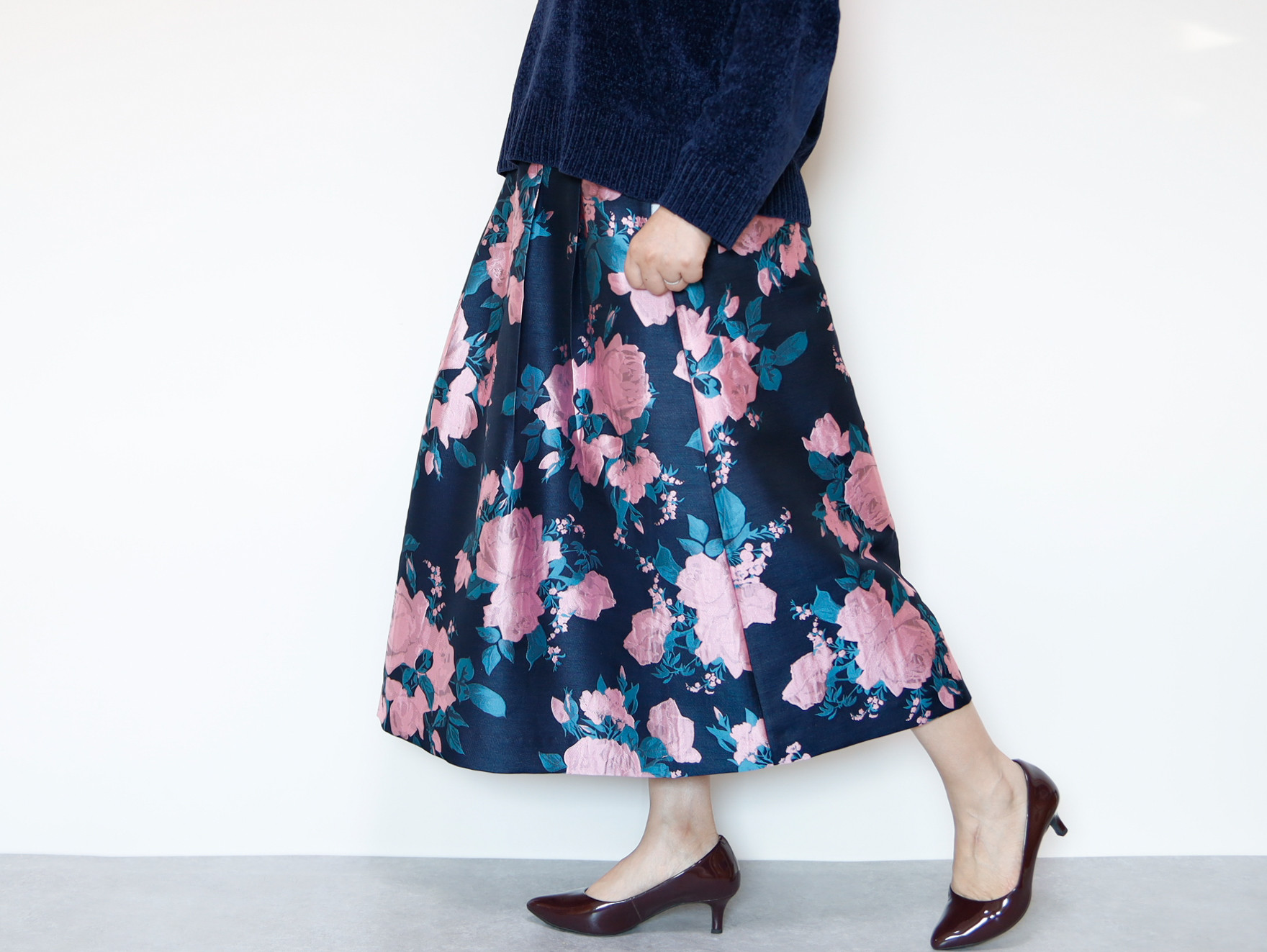 ロング丈 80cm丈 ヨーロピアンローズ ピンク きまぐれコレクション ロングスカート