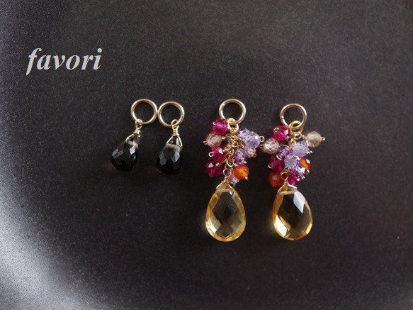 ★特別セット★スモーキークォーツ×シトリンピアスチャームセット 14Kgf