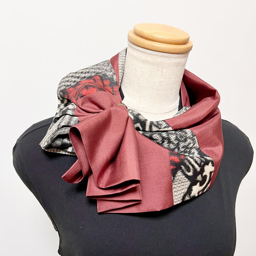 赤×黒＊銘仙すっきりAラインスカート＋ストール＊裏地付き＊着物