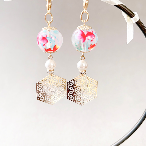 ✴︎金魚✴︎ 和風ピアスみたいなマスクチャーム【Hijiri】和柄　和装　パール 7枚目の画像