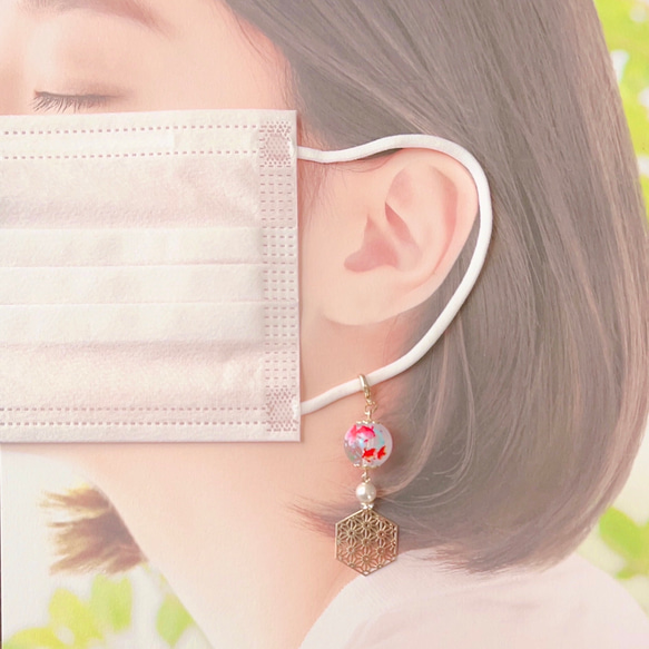 ✴︎金魚✴︎ 和風ピアスみたいなマスクチャーム【Hijiri】和柄　和装　パール 2枚目の画像