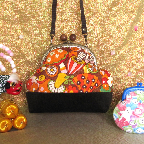 新春福袋2025】✨昭和レトロなきのこの大きいがま口(こげ茶＆からし色